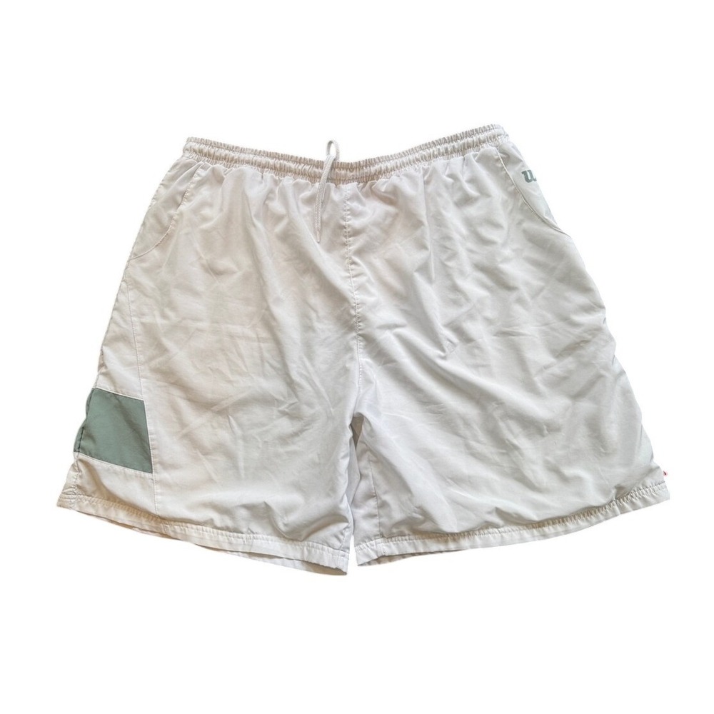 Wilson Mens Tennis Shorts XL White Green Athletic Gym Training Drawstring Pocket
